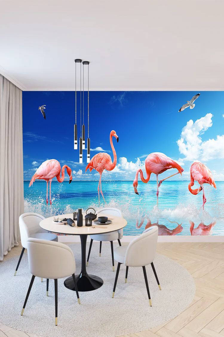 Plajda Flamingolar Duvar Kağıdı - Görsel 5