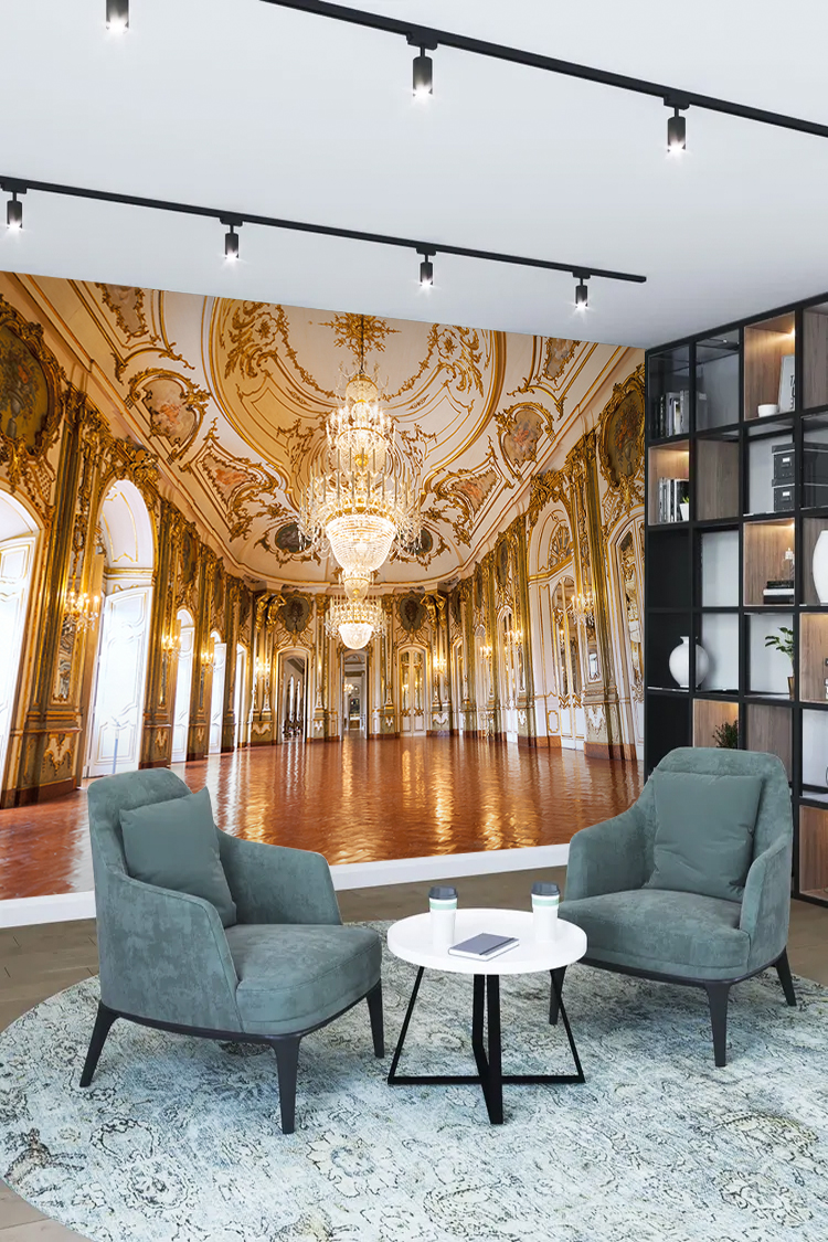 Altın Detaylı Saray Salonu Duvar Kağıdı - Görsel 2