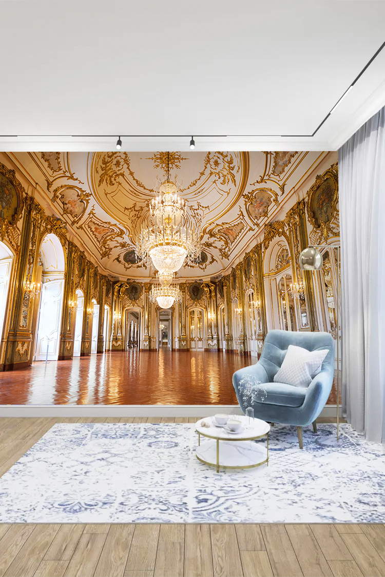 Altın Detaylı Saray Salonu Duvar Kağıdı - Görsel 5