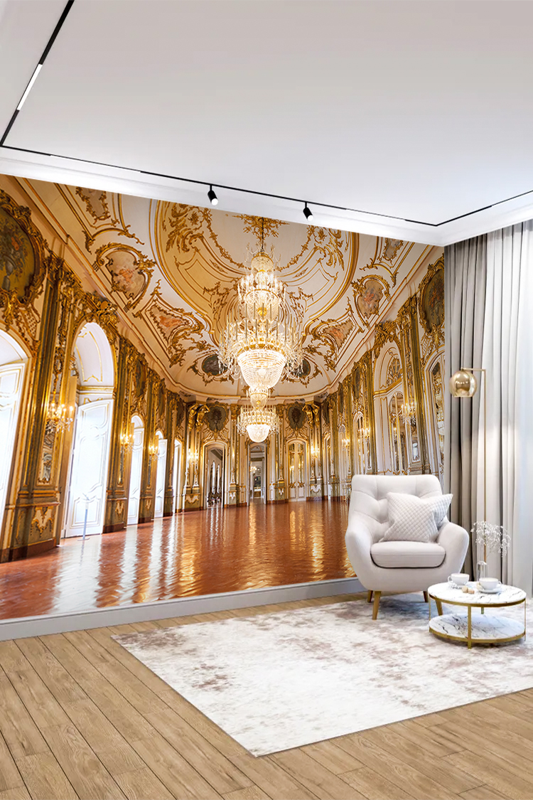 Altın Detaylı Saray Salonu Duvar Kağıdı