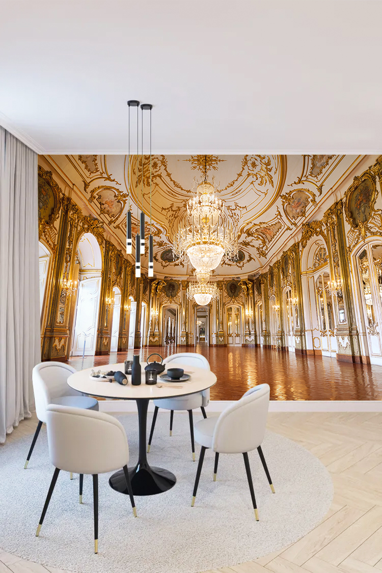 Altın Detaylı Saray Salonu Duvar Kağıdı - Görsel 3