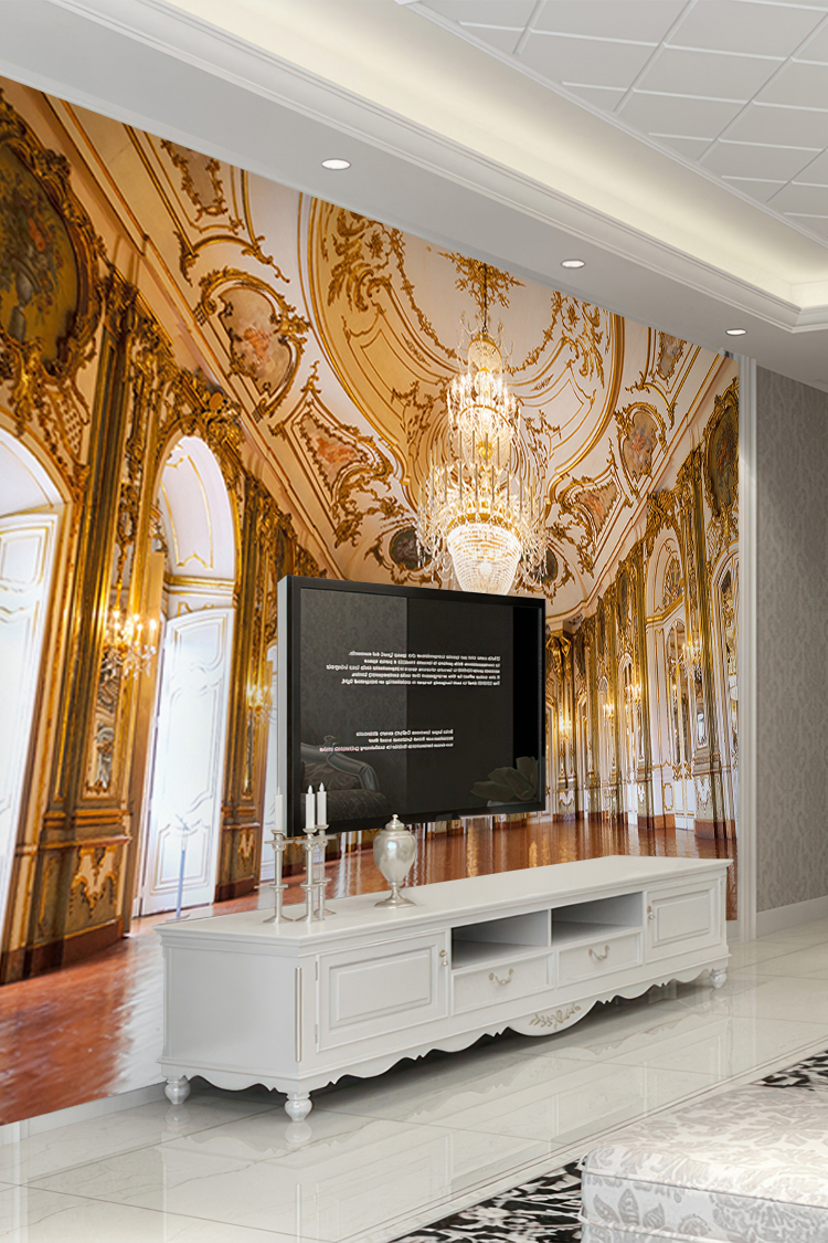 Altın Detaylı Saray Salonu Duvar Kağıdı - Görsel 6
