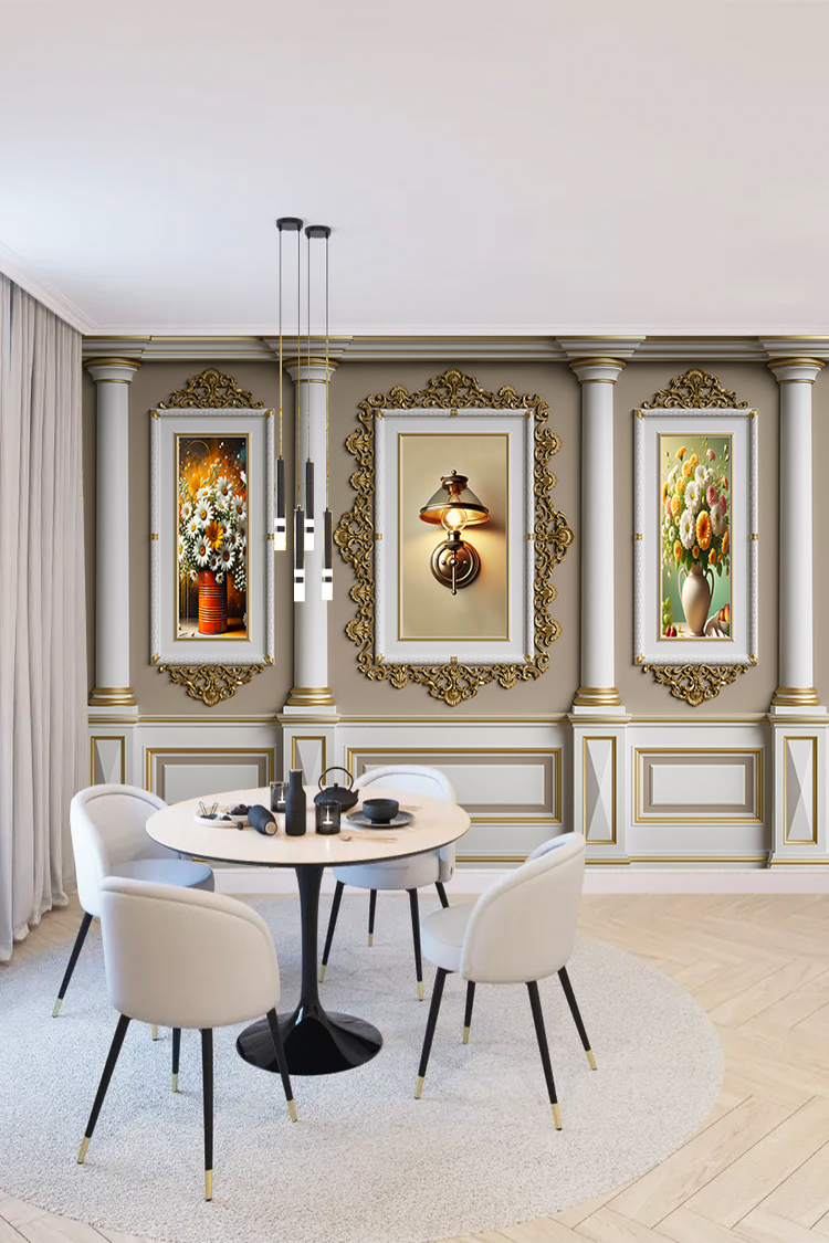 Altın Çerçeveli Klasik Çiçekli Duvar Kağıdı