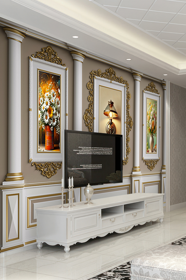 Altın Çerçeveli Klasik Çiçekli Duvar Kağıdı - Görsel 6