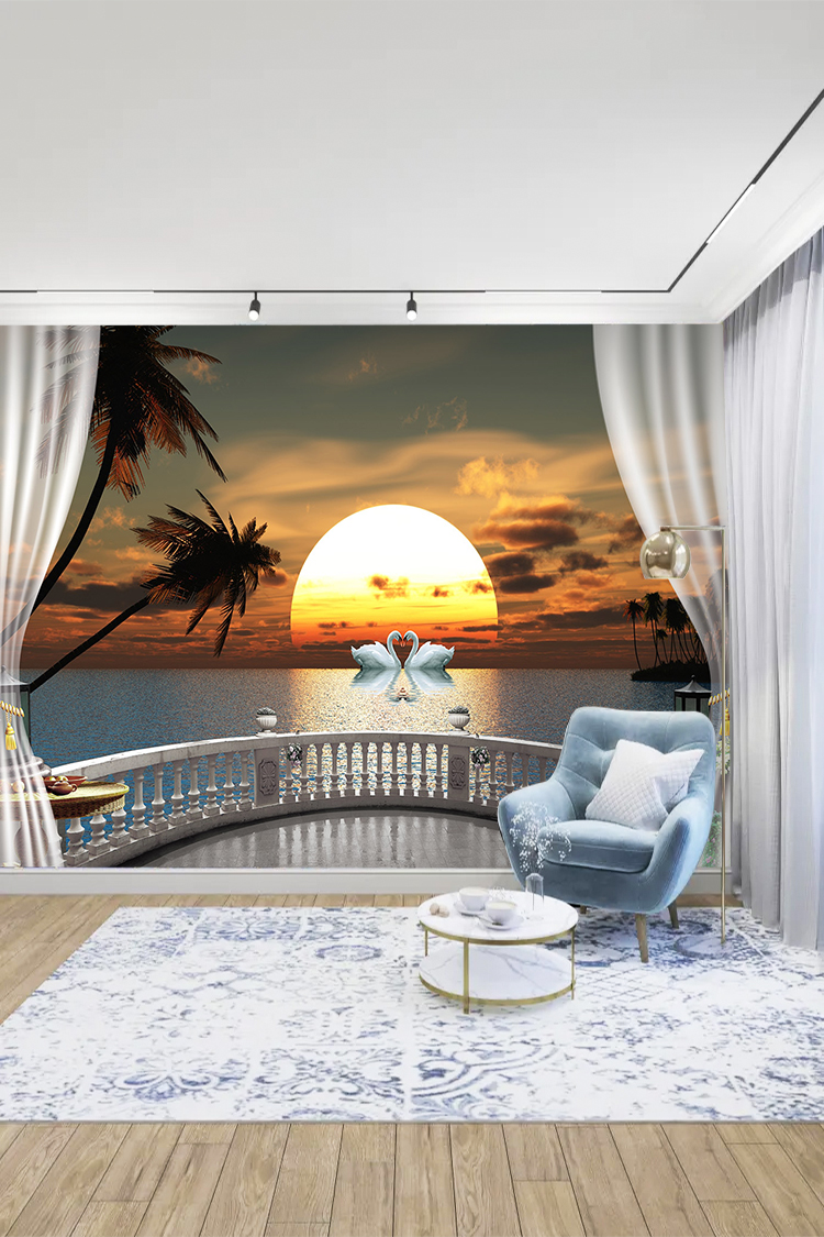 Romantik Gün Batımı ve Deniz Manzaralı Duvar Kağıdı - Görsel 5