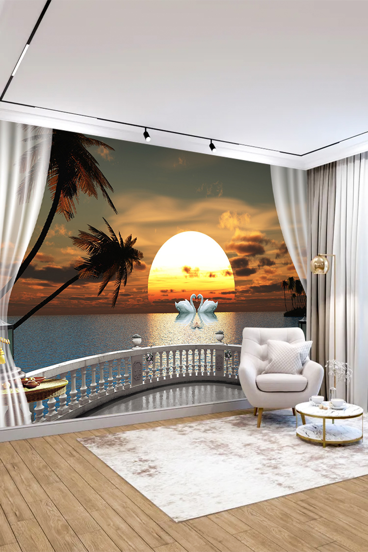 Romantik Gün Batımı ve Deniz Manzaralı Duvar Kağıdı