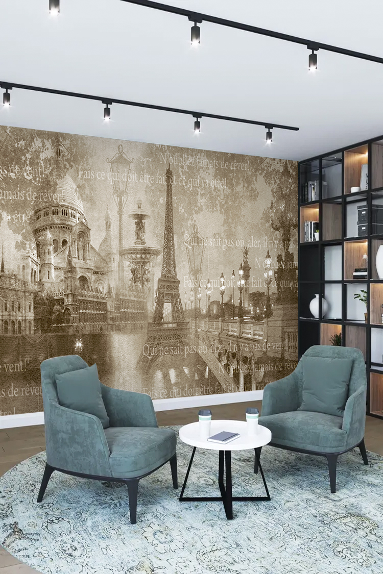 Paris ve Avrupa Şehirleri Temalı Vintage Duvar Kağıdı