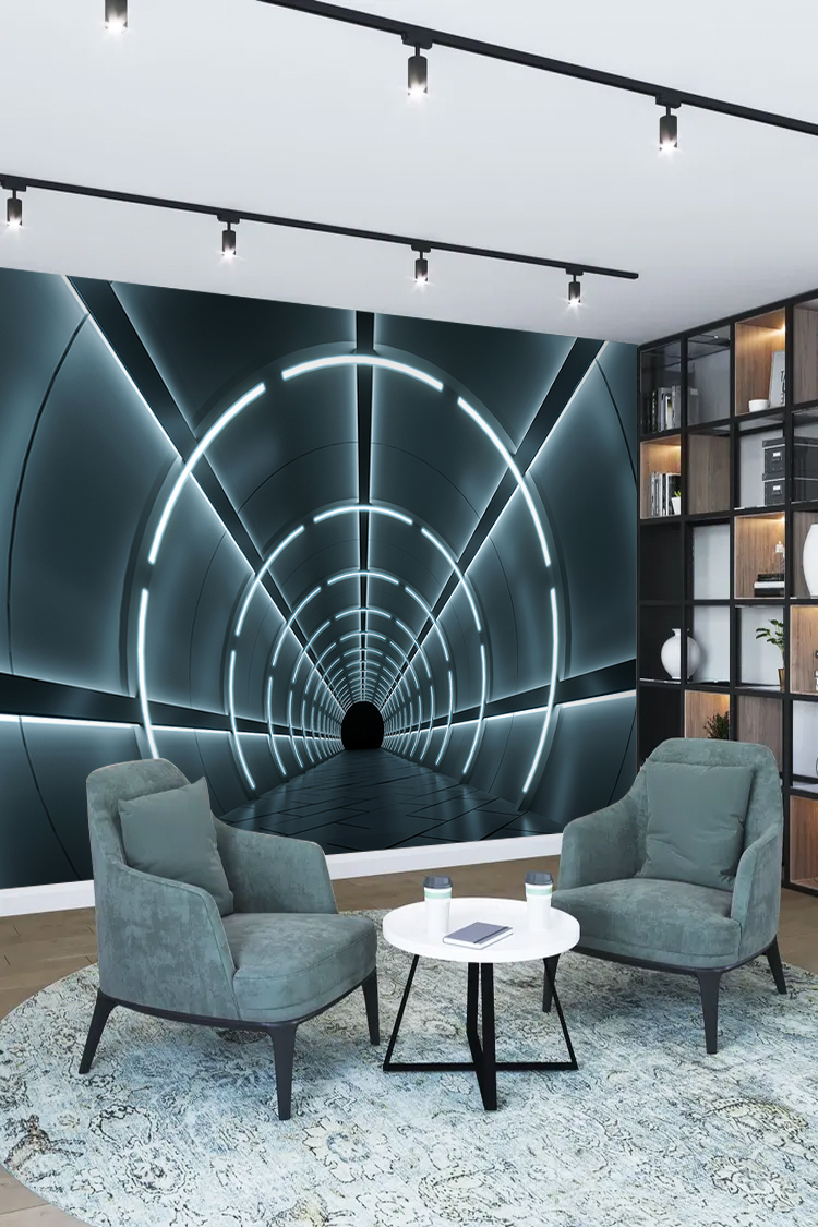 Futuristik Işıklı Tünel Duvar Kağıdı - Görsel 2