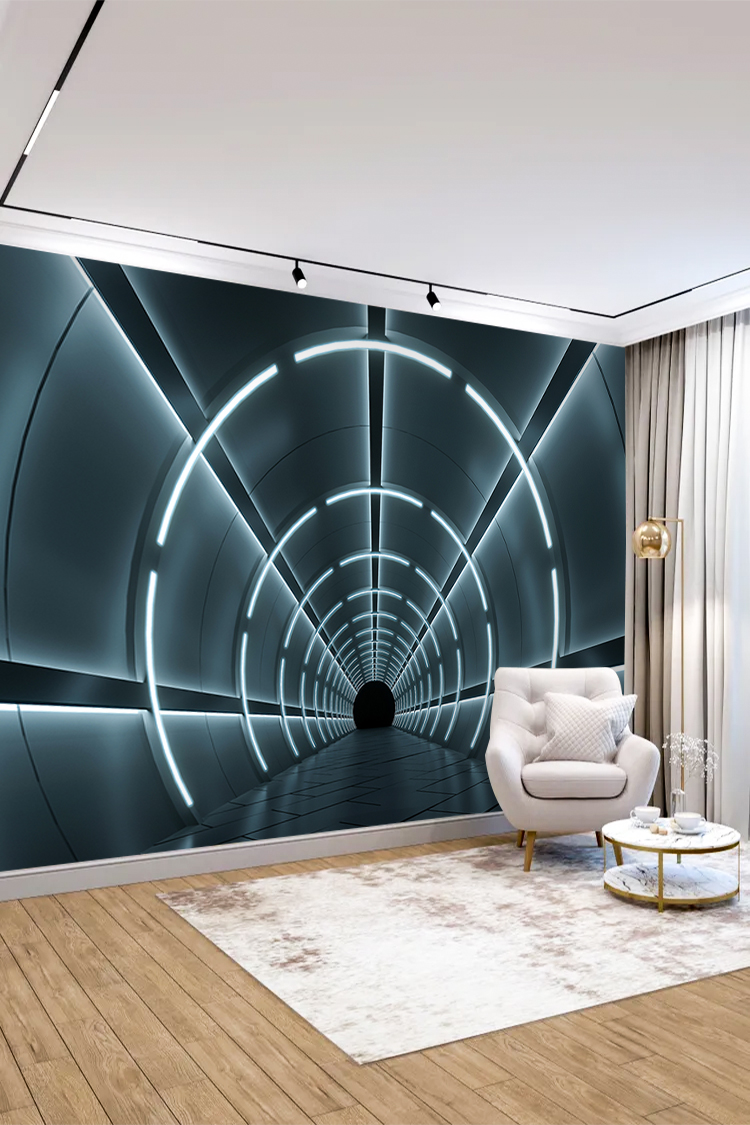 Futuristik Işıklı Tünel Duvar Kağıdı - Görsel 3