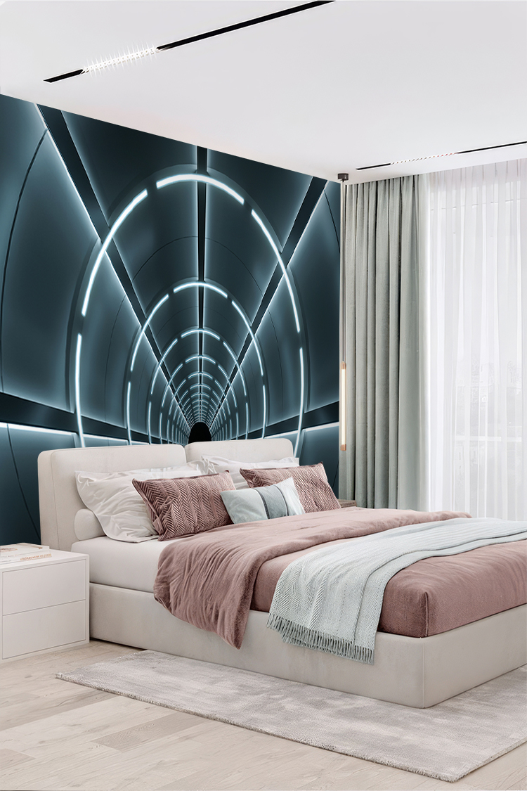 Futuristik Işıklı Tünel Duvar Kağıdı - Görsel 5