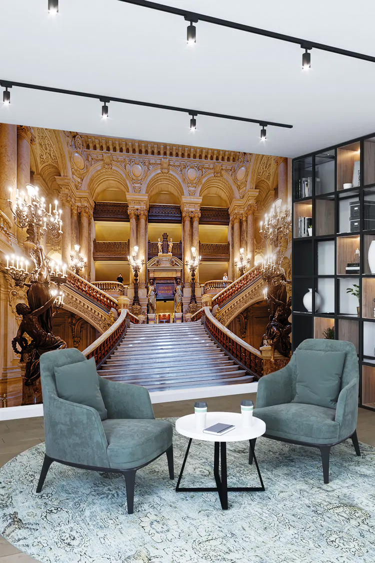 Altın Detaylı Lüks Merdiven Duvar Kağıdı