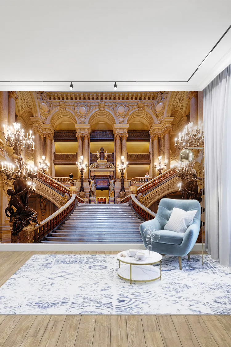 Altın Detaylı Lüks Merdiven Duvar Kağıdı - Görsel 2