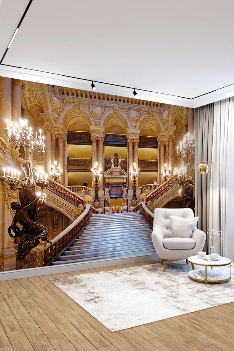 Altın Detaylı Lüks Merdiven Duvar Kağıdı - Görsel 3