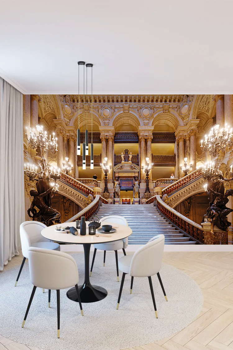 Altın Detaylı Lüks Merdiven Duvar Kağıdı - Görsel 4