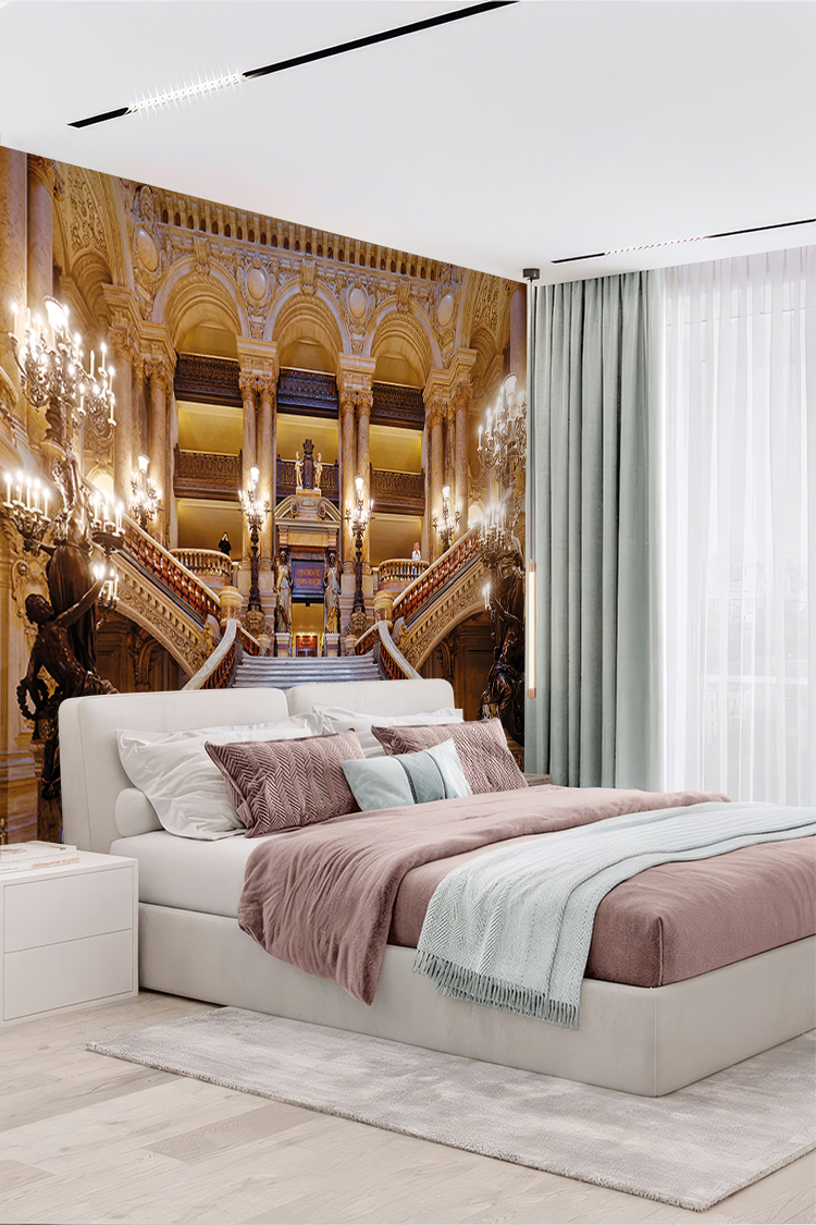 Altın Detaylı Lüks Merdiven Duvar Kağıdı - Görsel 5