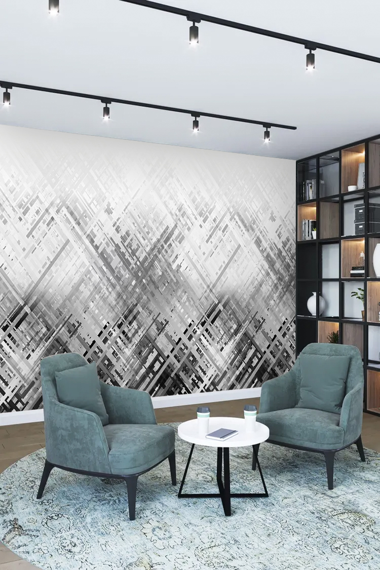 Modern Siyah Beyaz Geometrik Duvar Kağıdı - Görsel 2