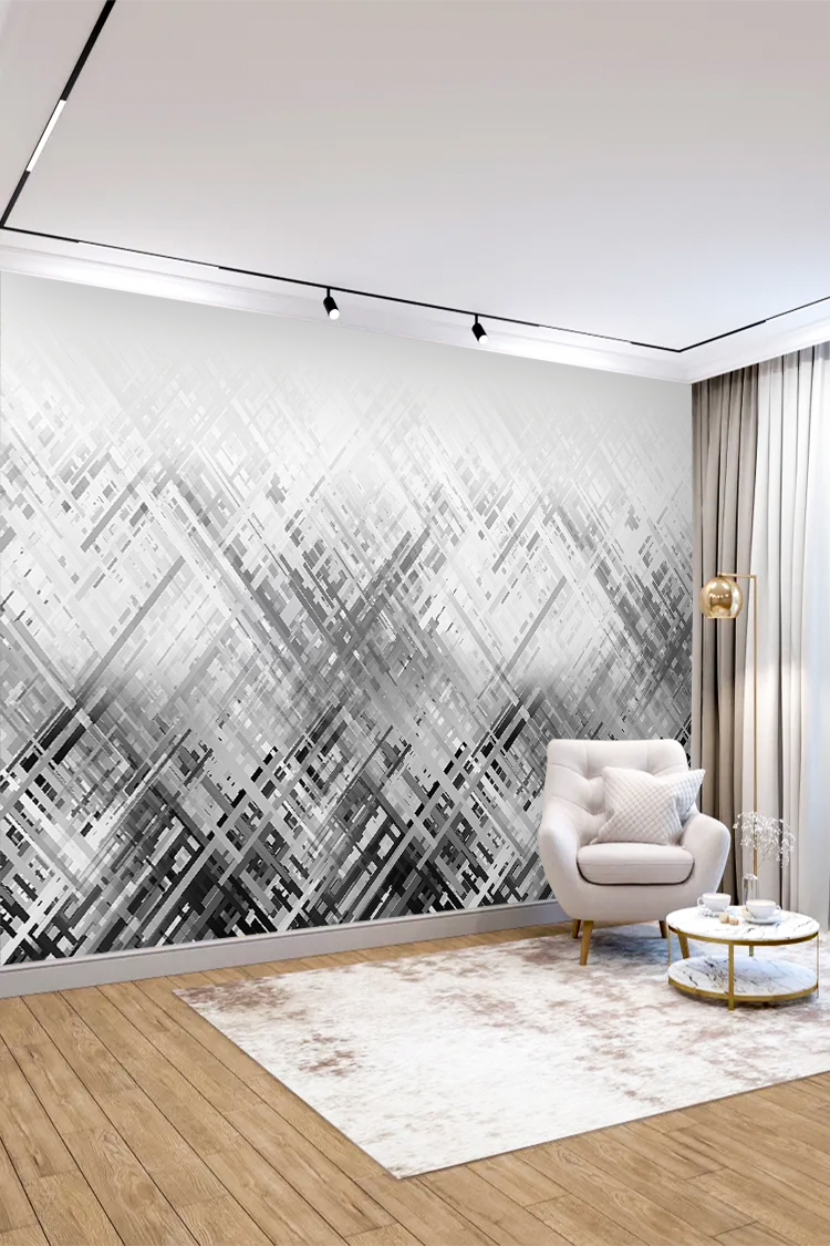 Modern Siyah Beyaz Geometrik Duvar Kağıdı - Görsel 5