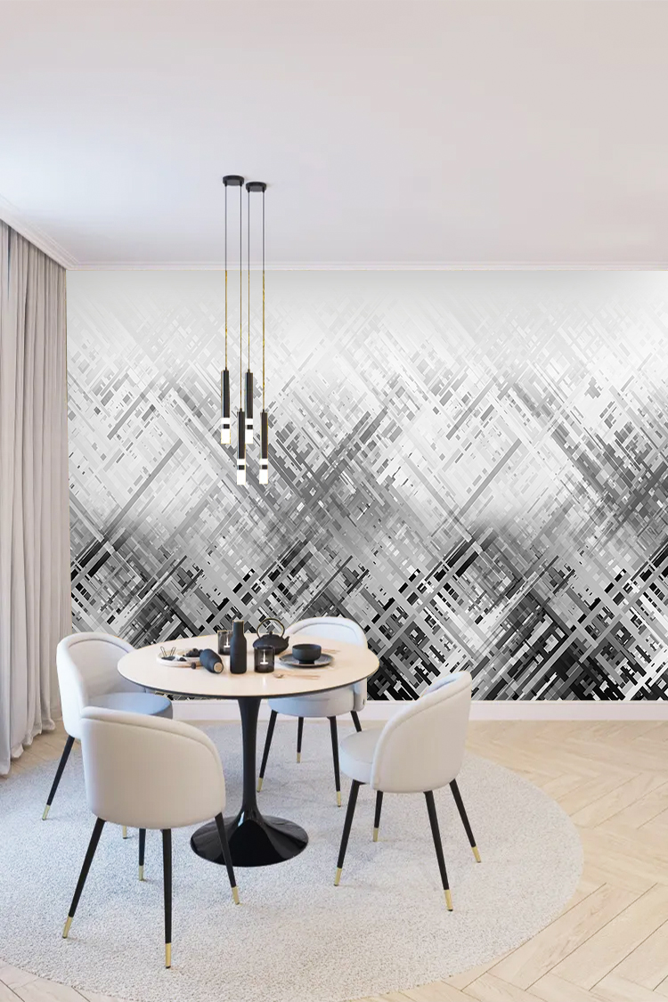 Modern Siyah Beyaz Geometrik Duvar Kağıdı - Görsel 4