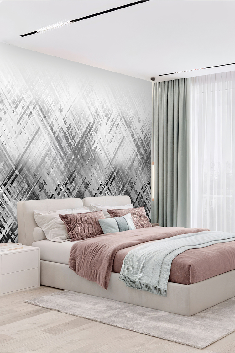 Modern Siyah Beyaz Geometrik Duvar Kağıdı - Görsel 3