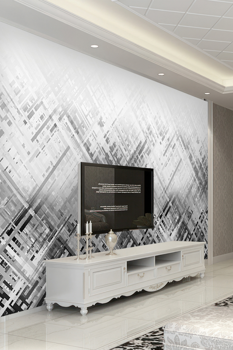 Modern Siyah Beyaz Geometrik Duvar Kağıdı - Görsel 6