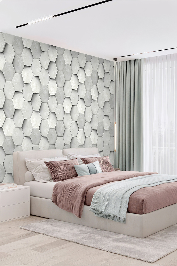 Geometrik Altıgen Desenli Duvar Kağıdı - Görsel 5