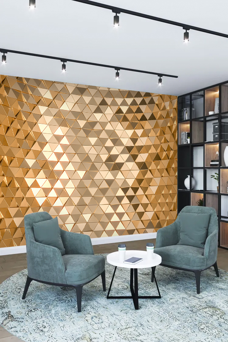 Lüks Altın Geometrik Desenli Duvar Kağıdı - Görsel 2