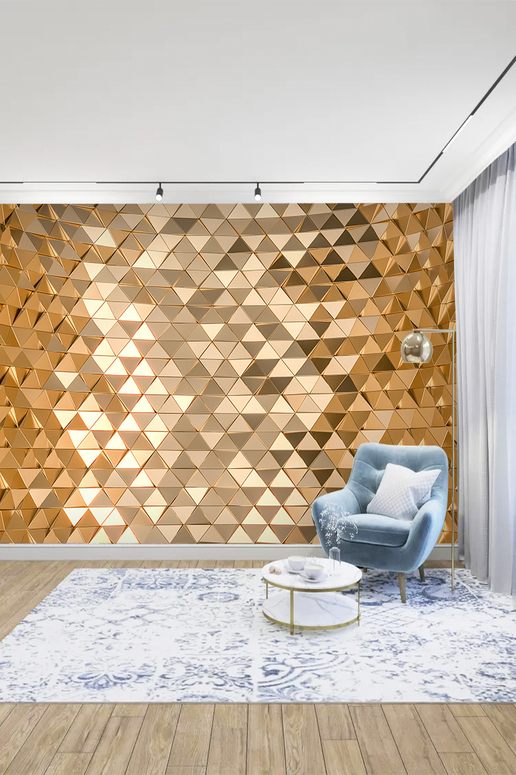 Lüks Altın Geometrik Desenli Duvar Kağıdı - Görsel 5