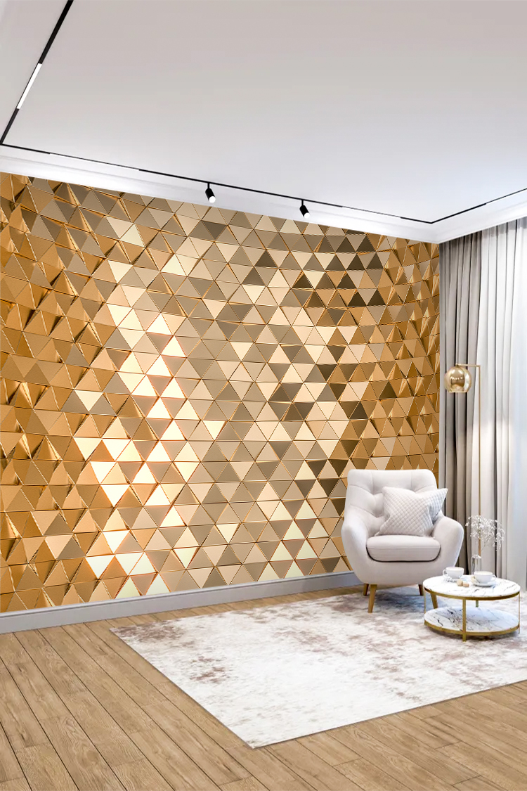 Lüks Altın Geometrik Desenli Duvar Kağıdı - Görsel 4