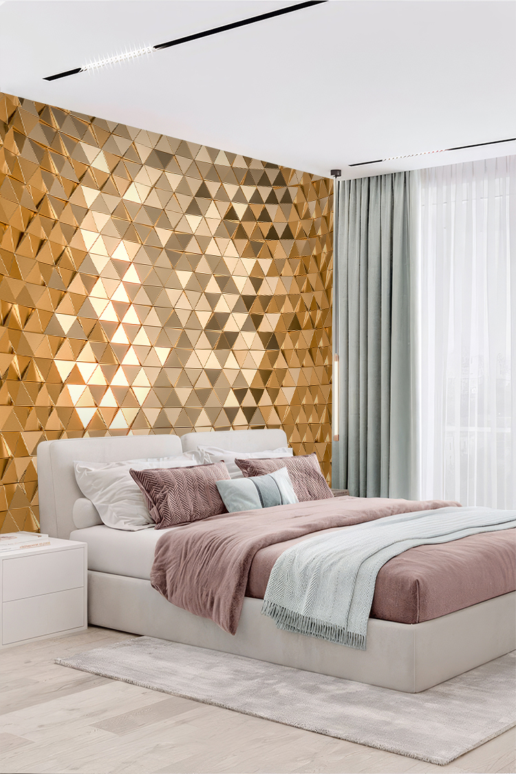 Lüks Altın Geometrik Desenli Duvar Kağıdı - Görsel 3