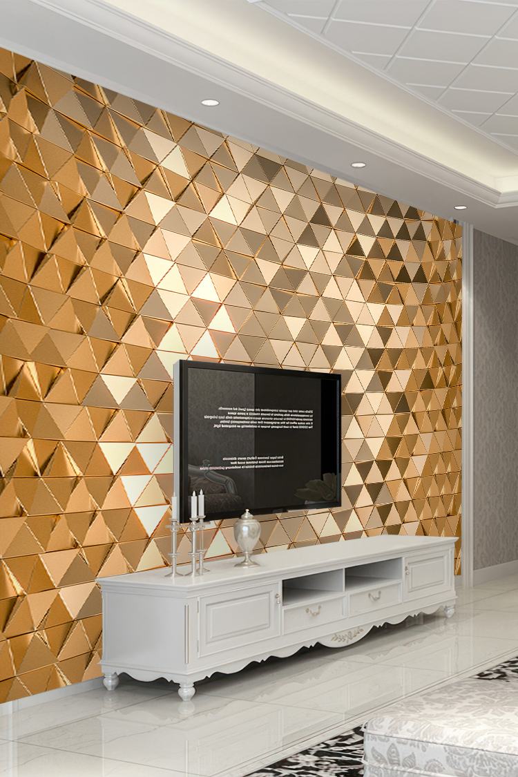 Lüks Altın Geometrik Desenli Duvar Kağıdı - Görsel 6