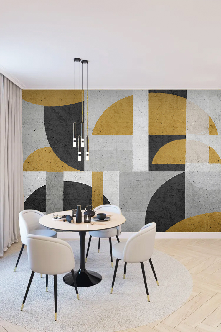 Geometrik Gri ve Altın Desenli Duvar Kağıdı