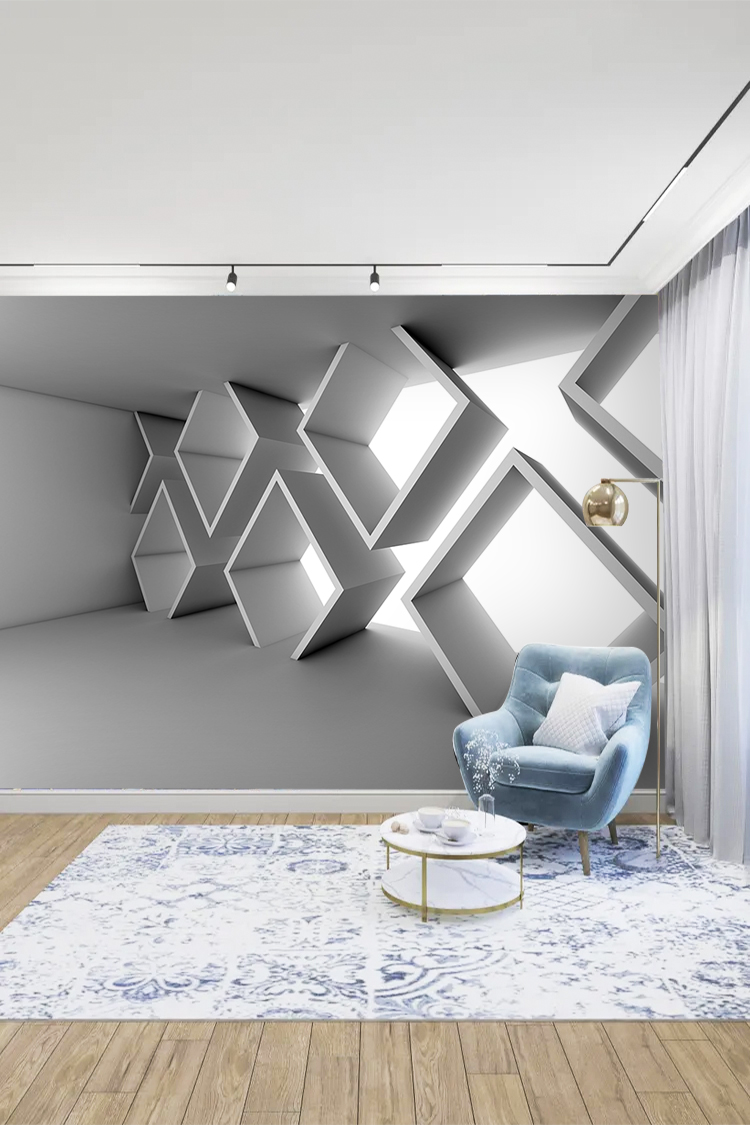 Modern Geometrik Desenli Duvar Kağıdı - Görsel 2