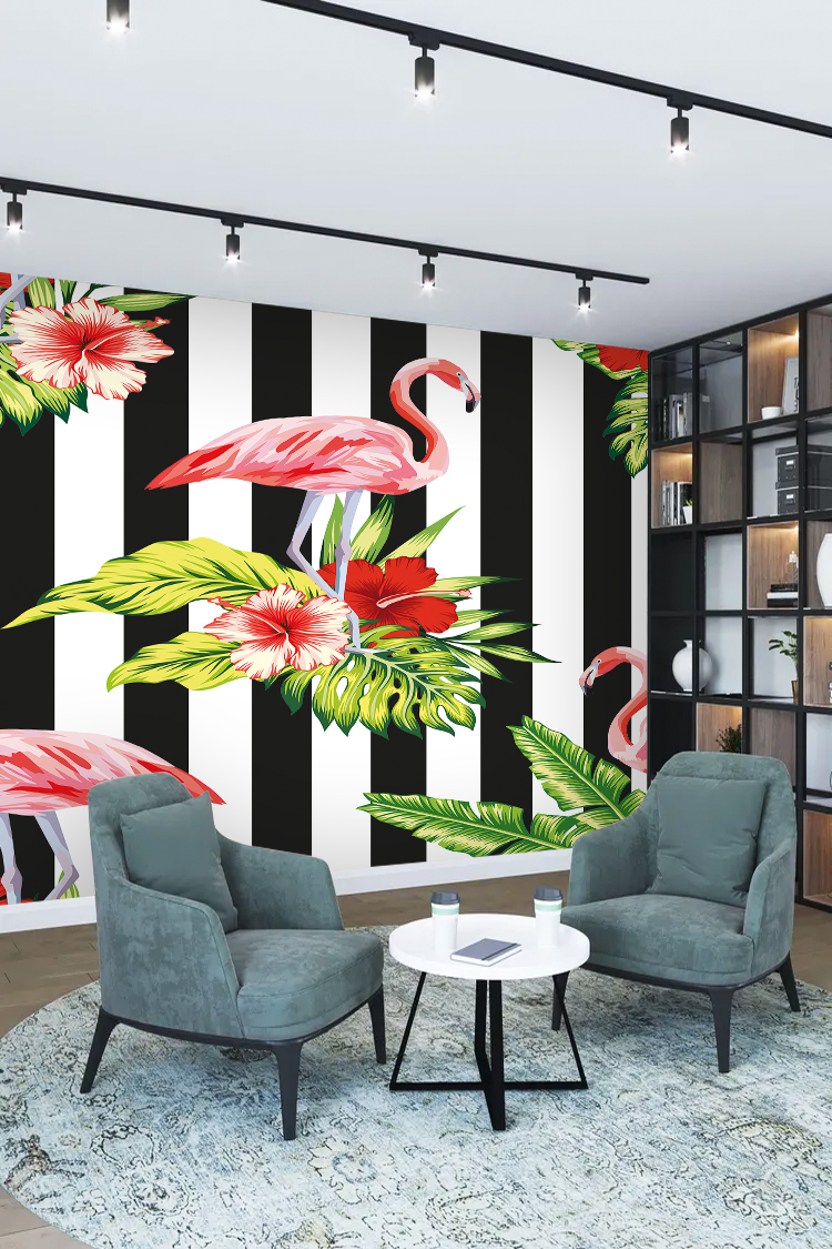 Flamingo ve Çiçek Duvar Kağıdı - Görsel 2
