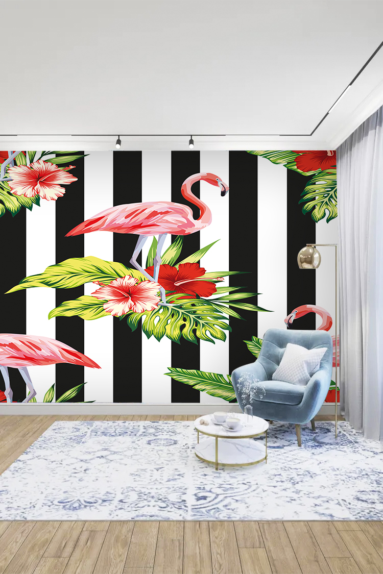 Flamingo ve Çiçek Duvar Kağıdı