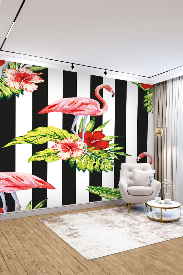 Flamingo ve Çiçek Duvar Kağıdı - Görsel 3