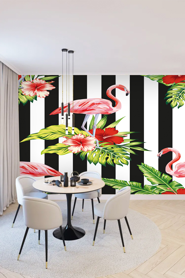 Flamingo ve Çiçek Duvar Kağıdı - Görsel 4