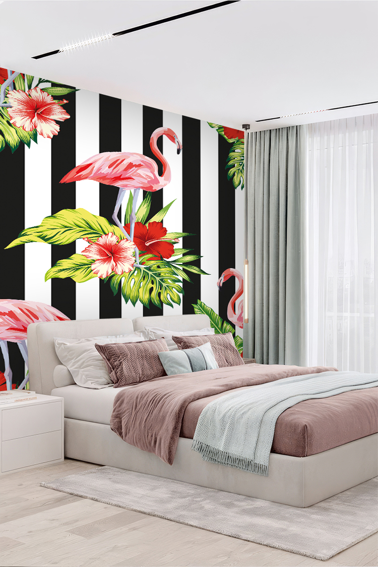 Flamingo ve Çiçek Duvar Kağıdı - Görsel 5