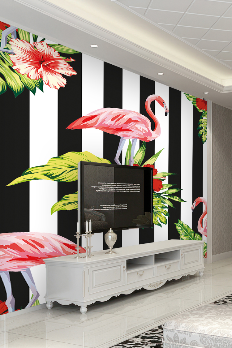 Flamingo ve Çiçek Duvar Kağıdı - Görsel 6