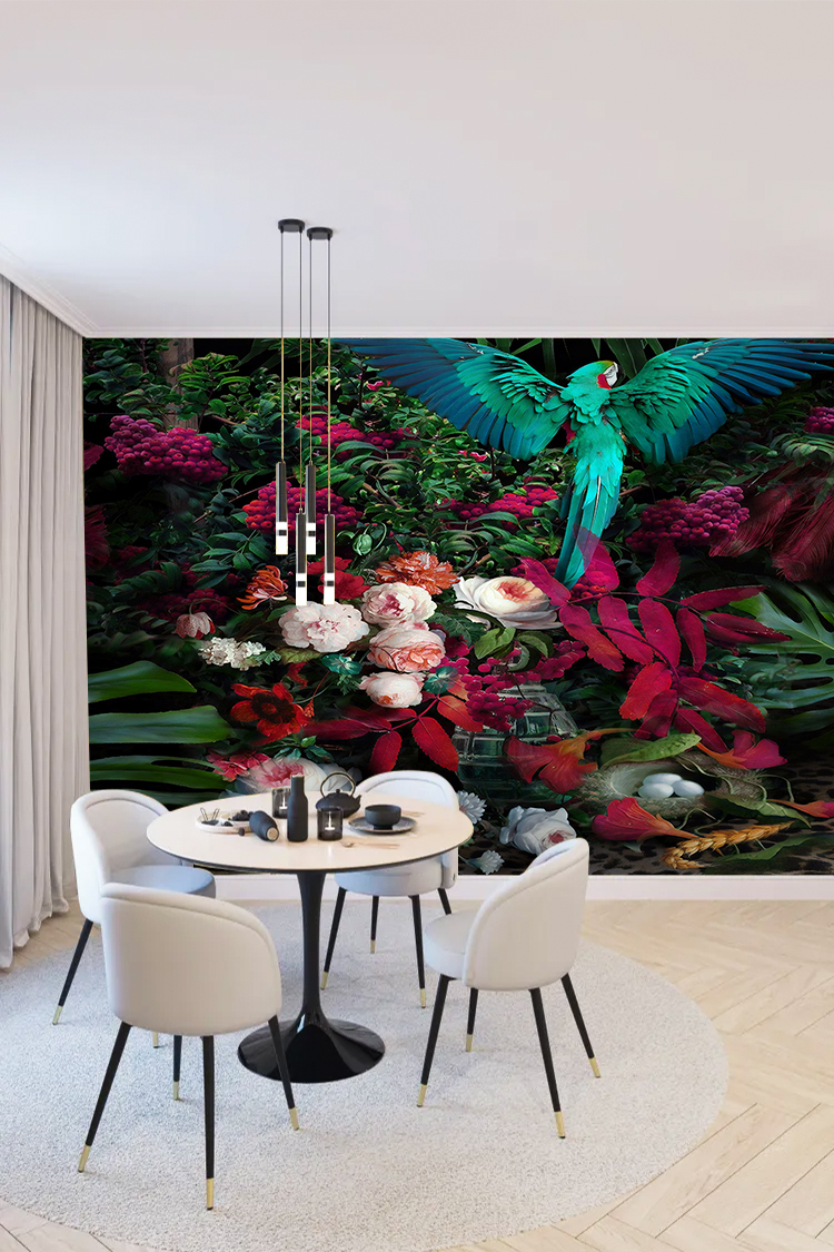 Renkli Papağan ve Çiçekler - Görsel 5