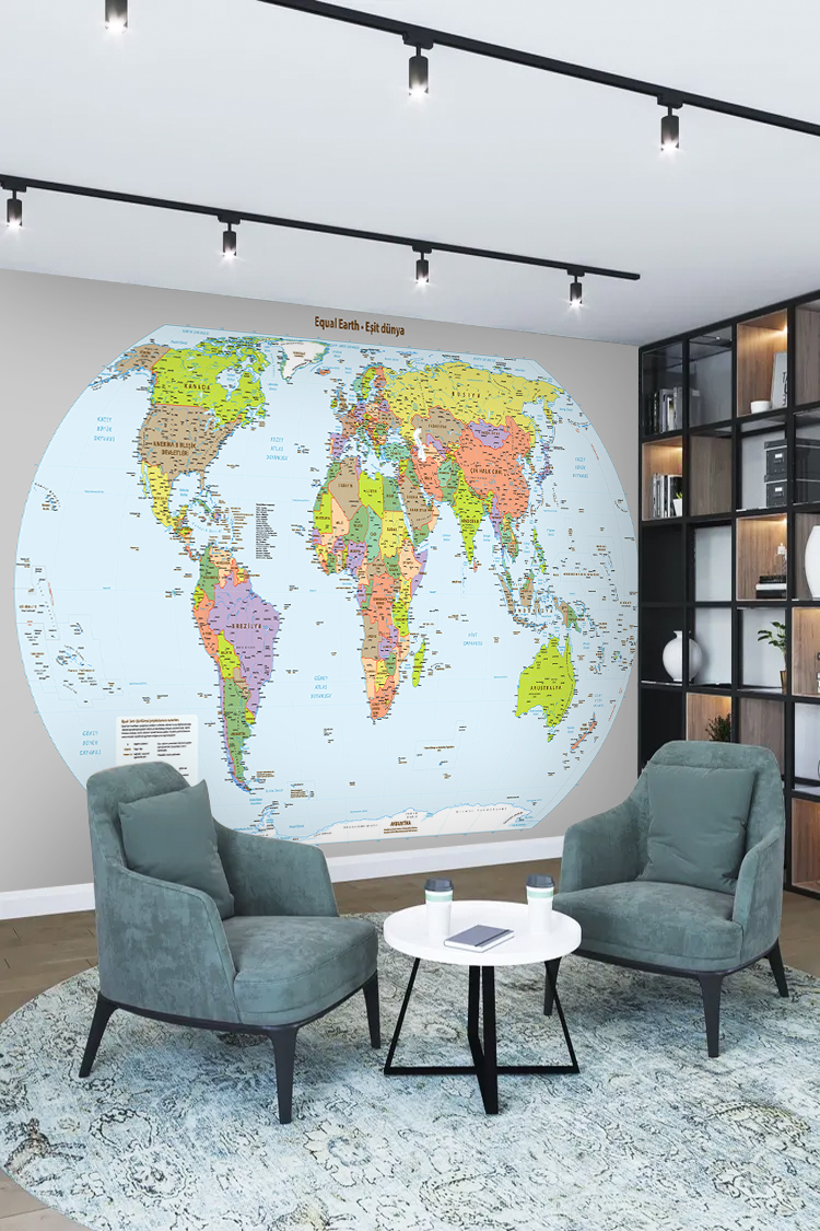 Renkli Dünya Haritası Duvar Kağıdı - Görsel 2