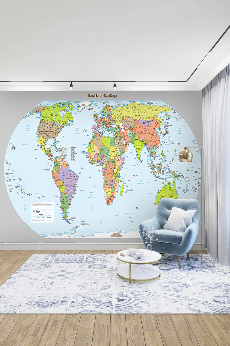 Renkli Dünya Haritası Duvar Kağıdı - Görsel 4