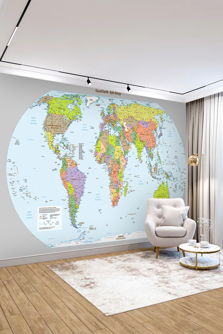 Renkli Dünya Haritası Duvar Kağıdı - Görsel 3