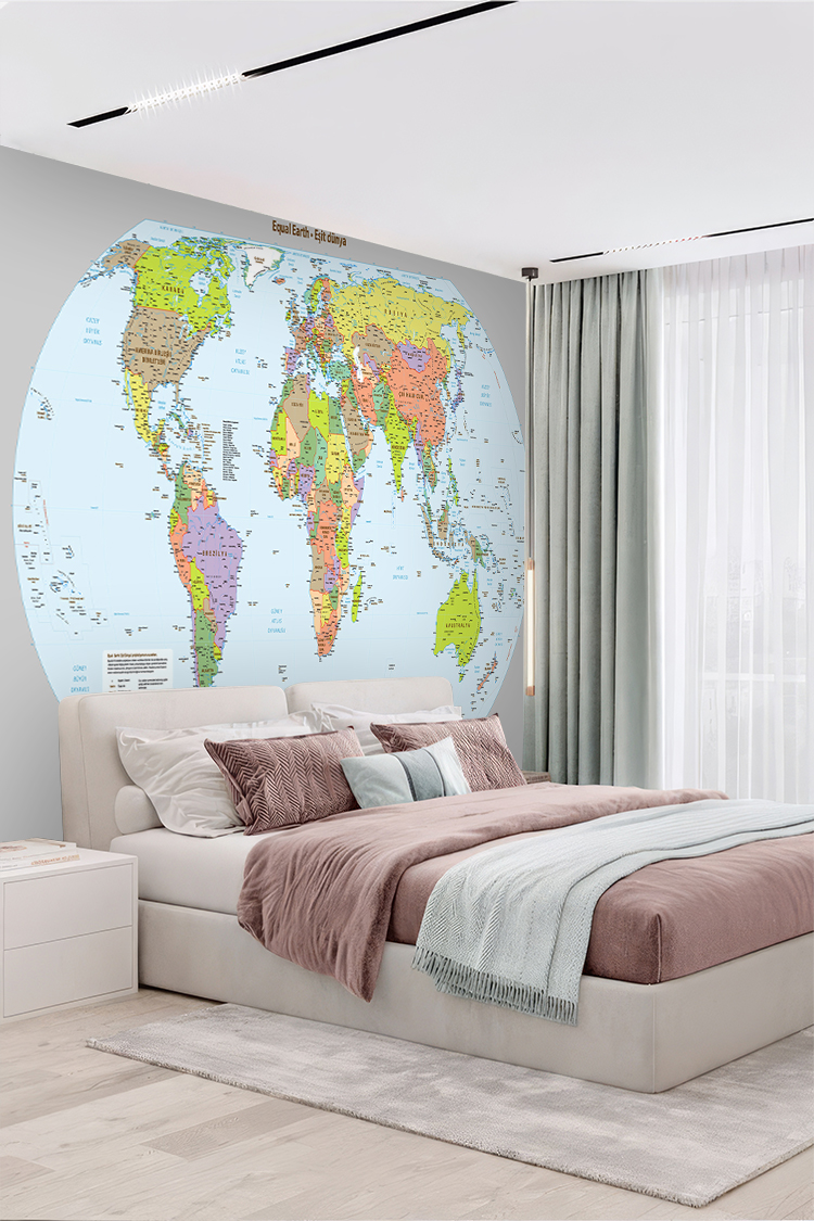 Renkli Dünya Haritası Duvar Kağıdı - Görsel 5
