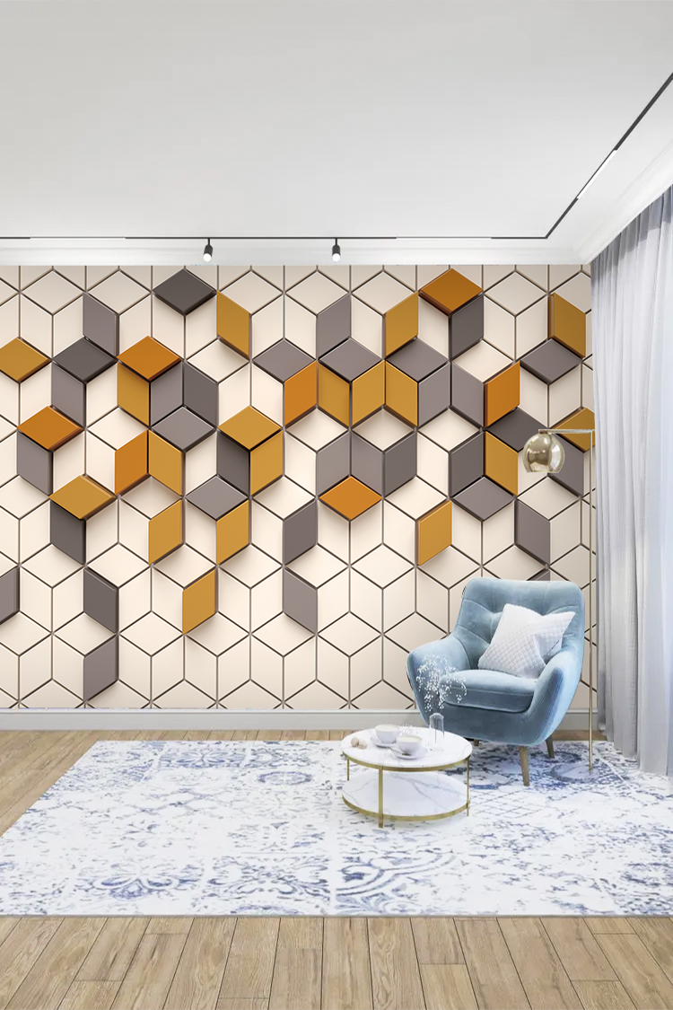 Modern Hexagon Desenli Duvar Kağıdı - Görsel 3
