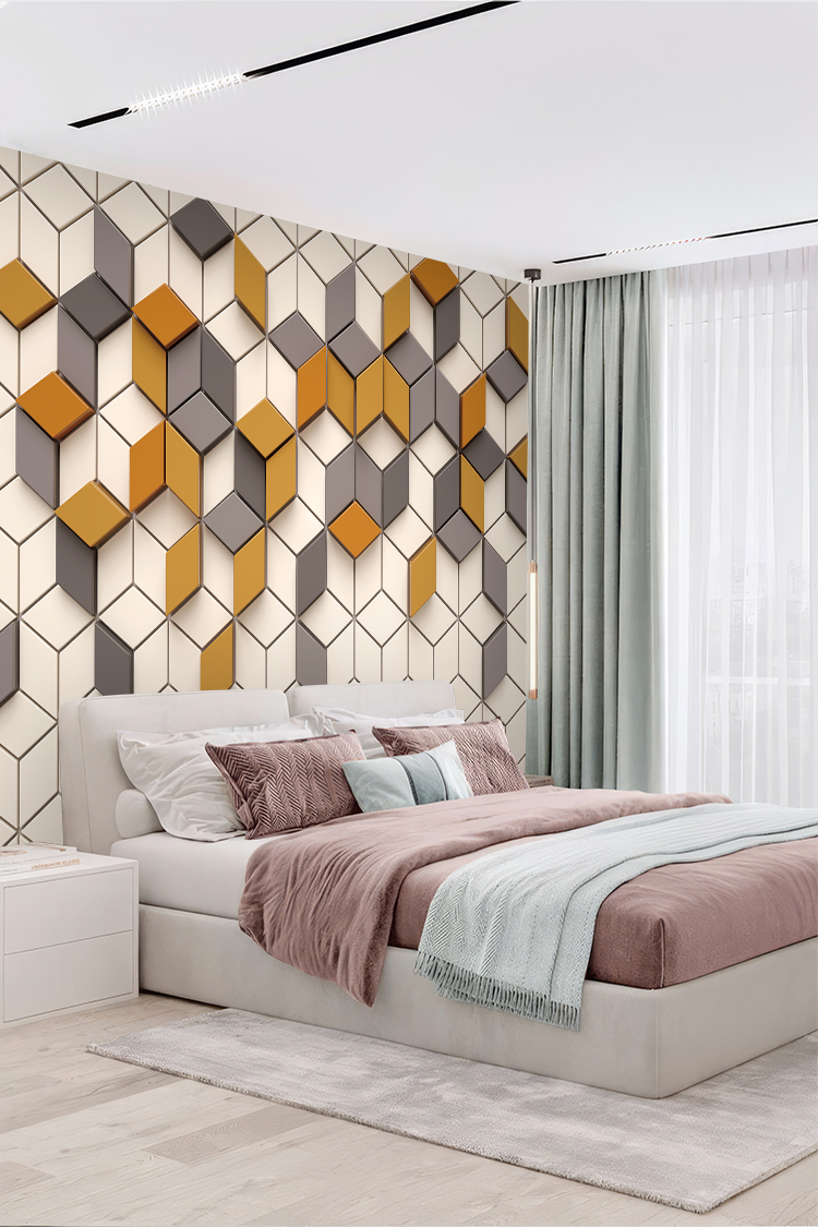 Modern Hexagon Desenli Duvar Kağıdı
