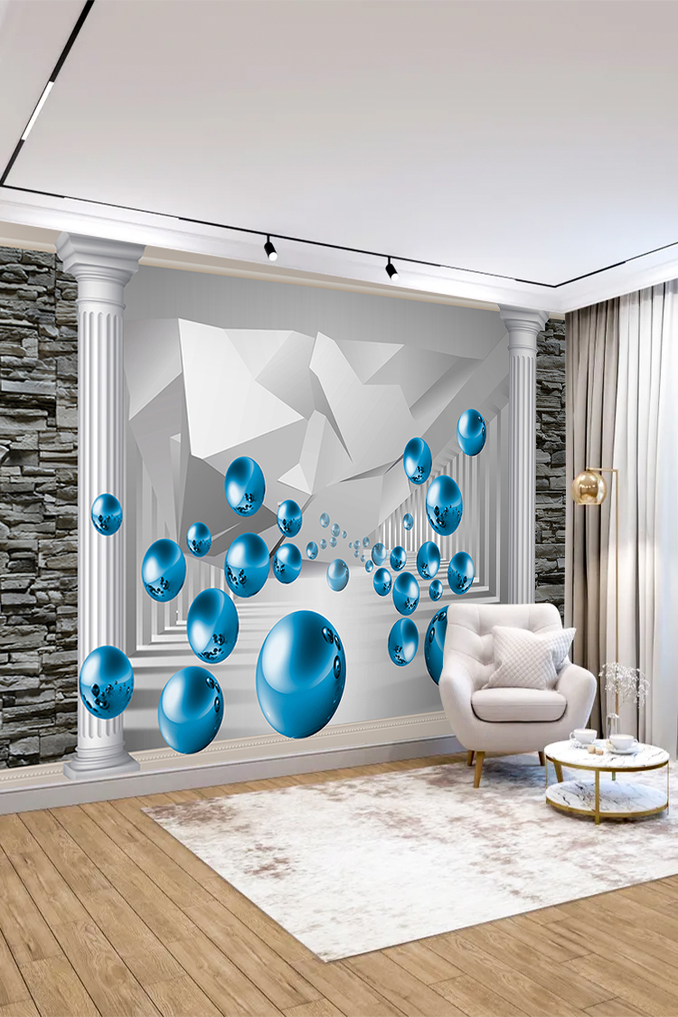 Modern Geometrik Mavi Toplar Duvar Kağıdı