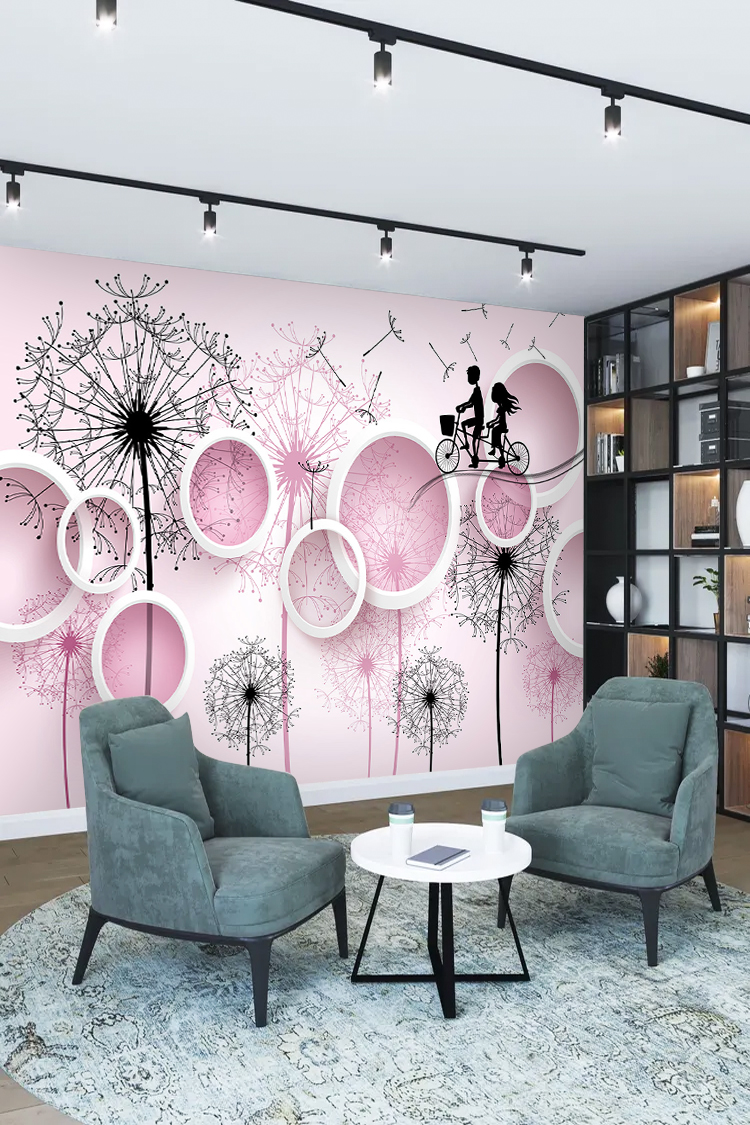 Romantik Dandelion ve Geometrik Çerçeveli Duvar Kağıdı - Görsel 2