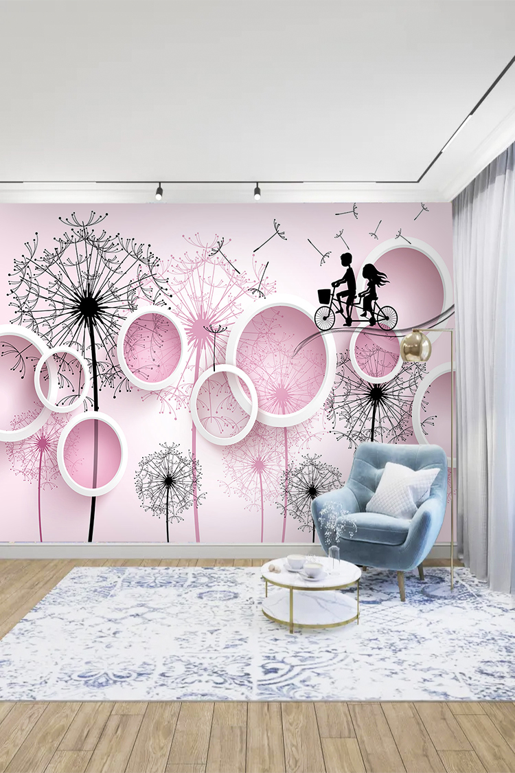 Romantik Dandelion ve Geometrik Çerçeveli Duvar Kağıdı - Görsel 3