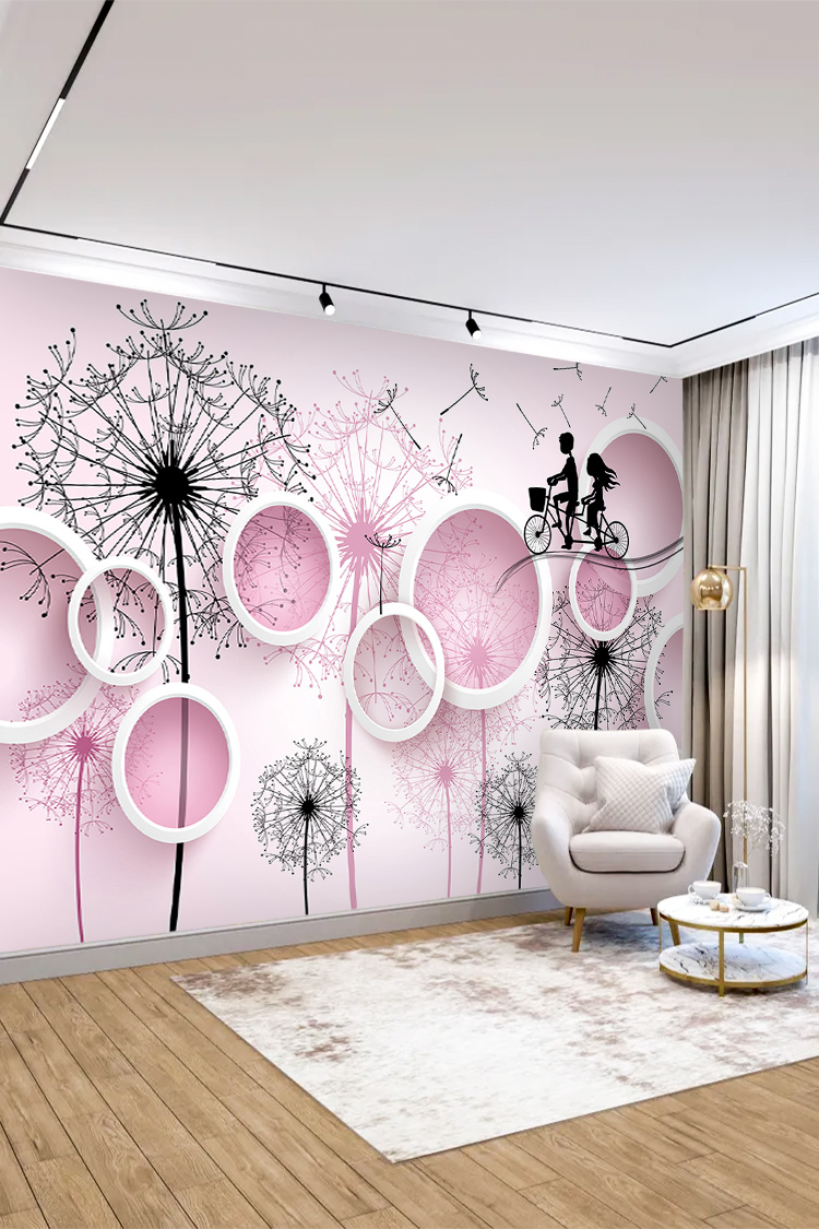 Romantik Dandelion ve Geometrik Çerçeveli Duvar Kağıdı - Görsel 4