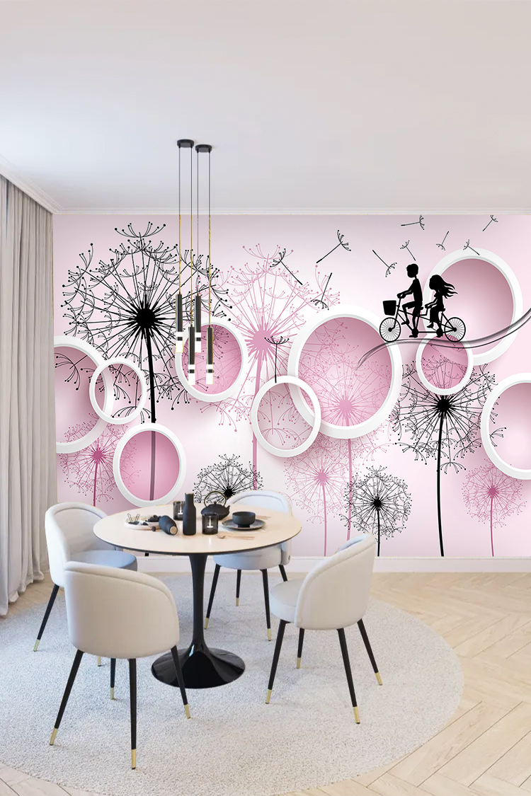 Romantik Dandelion ve Geometrik Çerçeveli Duvar Kağıdı - Görsel 5